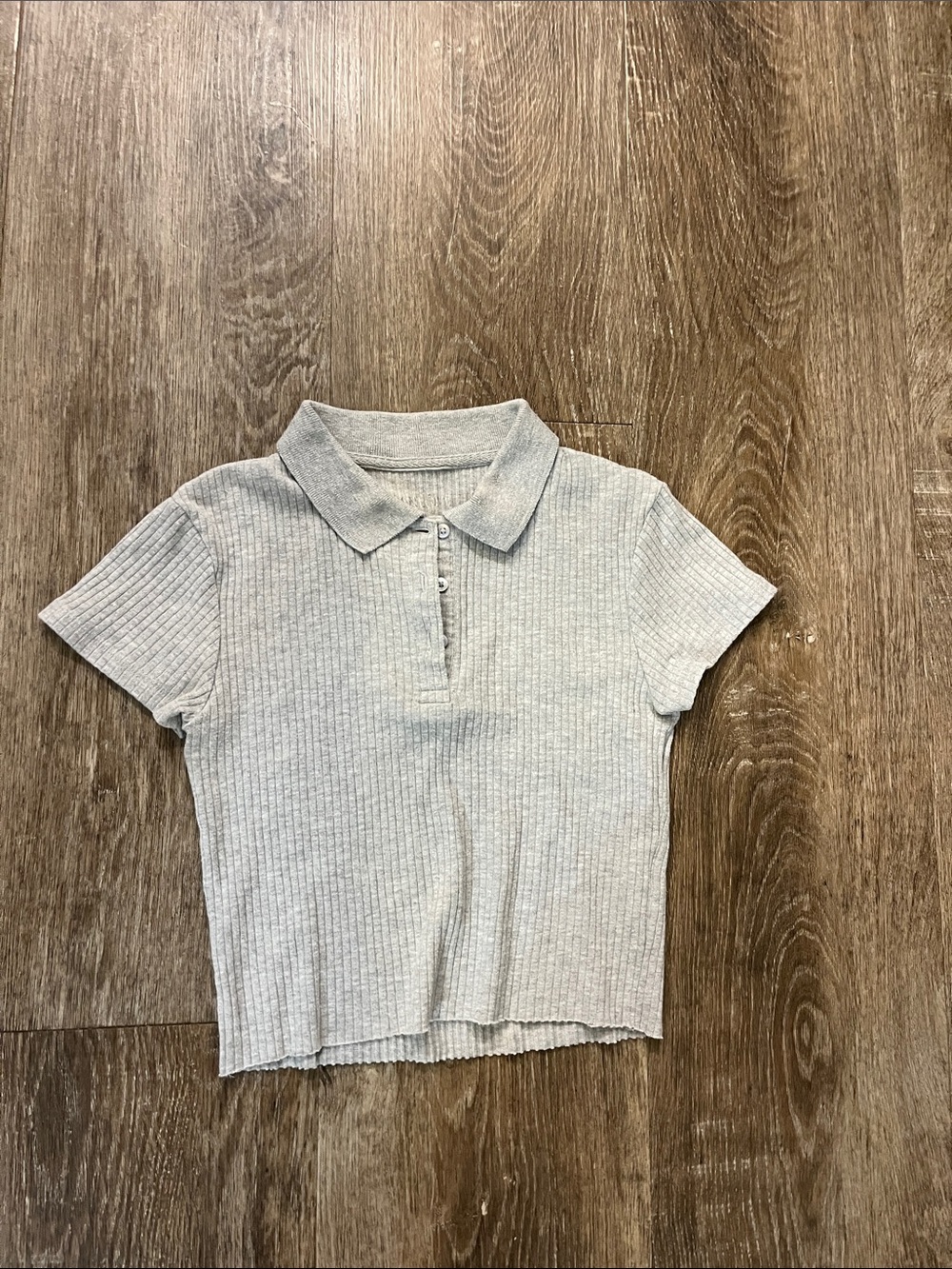 Women’s Ribbed Polo Top Cropped- Heather Gray